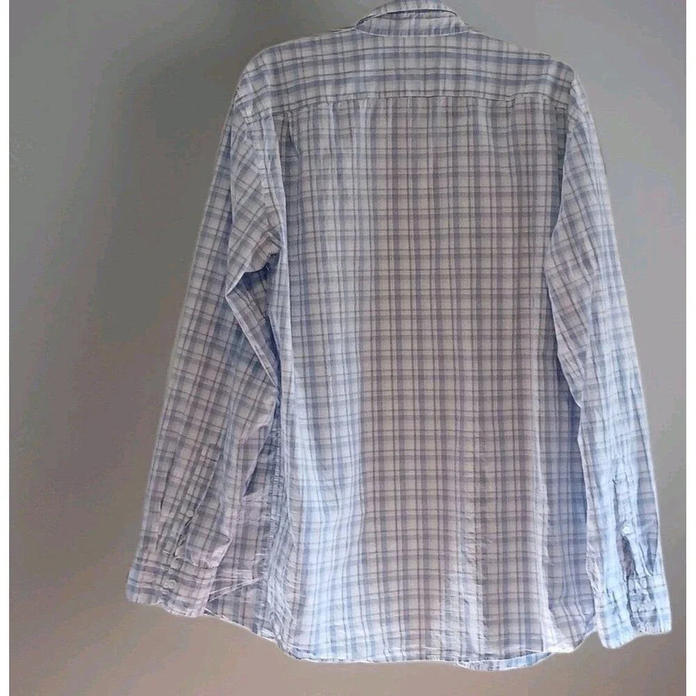 Pronto Uomo Mens Blue/White Plaid Shirt 2XL 100% Cotton Long Sleeve Button-Down